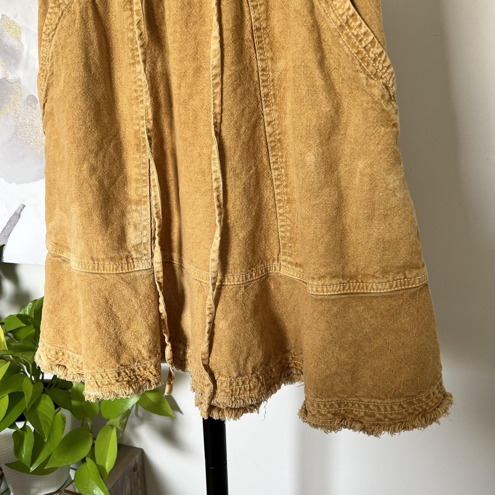 Anthropologie Pilcro Mini Skirt XS Yellow Linen‎ Tie Dye Frayed Hem Boho - Picture 3 of 11